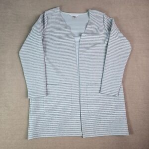 Christopher & Banks Womens Gray Striped Open Front Cardigan Sweater Pockets Mint